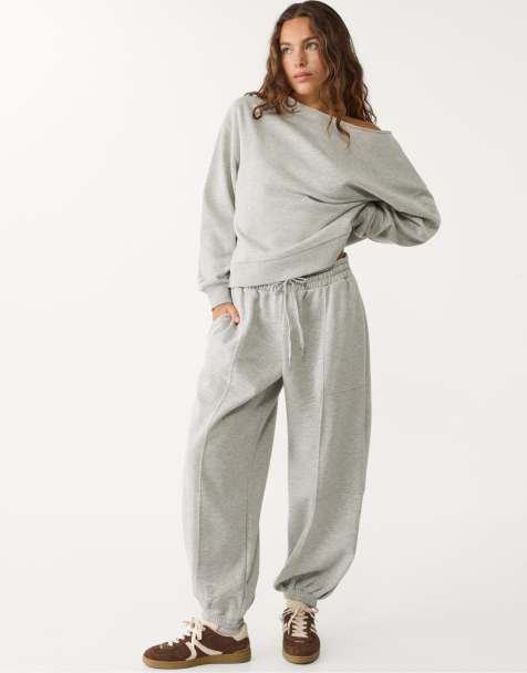 Stradivarius - Pantalon de jogging duveteux coupe bouffante - Gris chiné - view 1