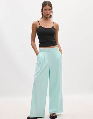 Pantalon de jogging palazzo à taille élastique - Vert pastel XL