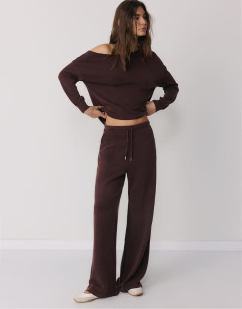 Stradivarius - Pantalon de jogging palazzo doux au toucher - Marron - view 1
