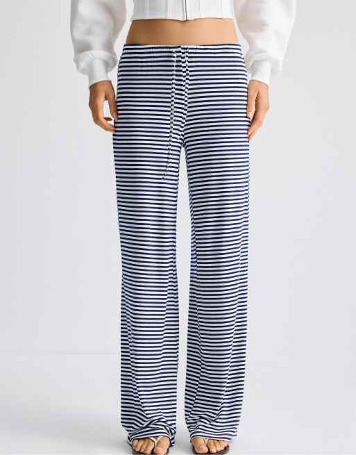Stradivarius pantalon de jogging slim à taille marquée à rayures bleu foncé, 2 de 7