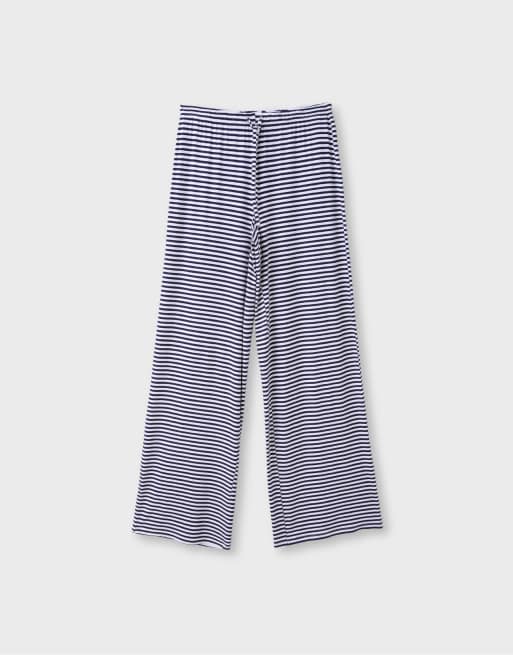 Stradivarius pantalon de jogging slim à taille marquée à rayures bleu foncé, 6 de 7