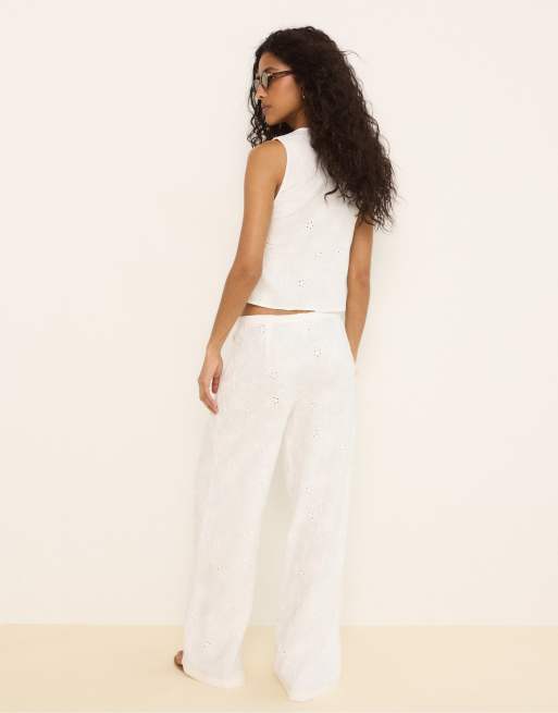 Stradivarius - Pantalon droit à broderies - Écru, 3 de 4