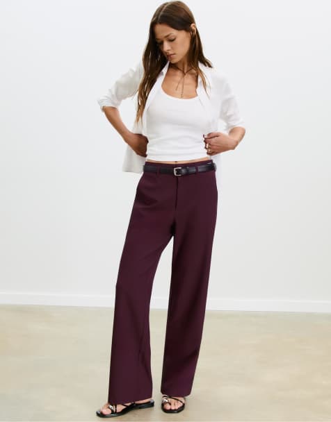 Stradivarius - Pantalon droit élégant et fluide avec ceinture - Violet - view 1