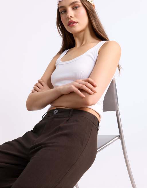 Stradivarius - Pantalon droit en lin mélangé - Marron, 3 de 4