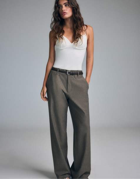 Stradivarius pantalon droit fluide à rayures gris - view 1