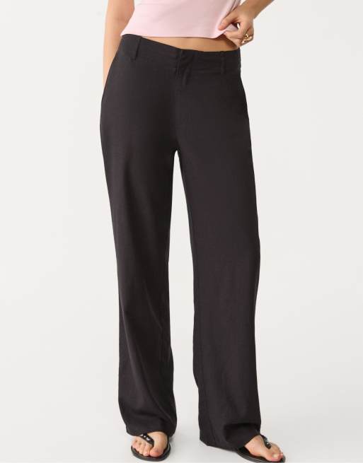 Stradivarius - Pantalon droit fluide en lin mélangé - Noir, 3 de 4