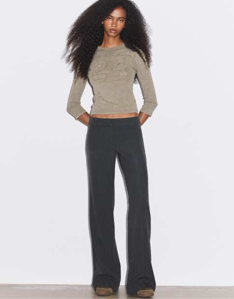 Stradivarius pantalon droit habillé taille basse gris foncé - view 1