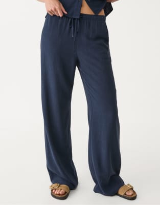 Stradivarius - Pantalon en lin mélangé - Bleu foncé-Bleu marine