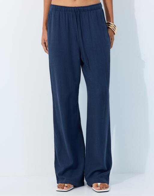 Stradivarius - Pantalon en lin mélangé - Bleu foncé, 2 de 7
