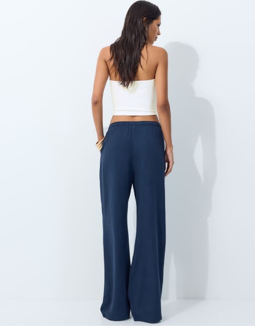 Stradivarius - Pantalon en lin mélangé - Bleu foncé, 3 de 7