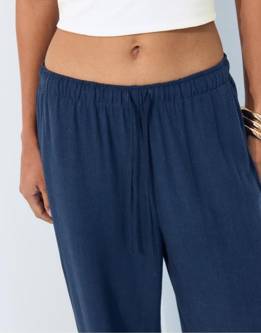 Stradivarius - Pantalon en lin mélangé - Bleu foncé, 4 de 7
