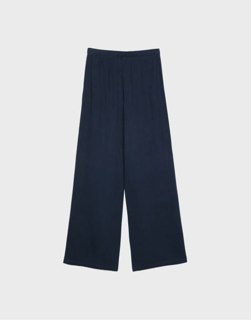 Stradivarius - Pantalon en lin mélangé - Bleu foncé, 7 de 7