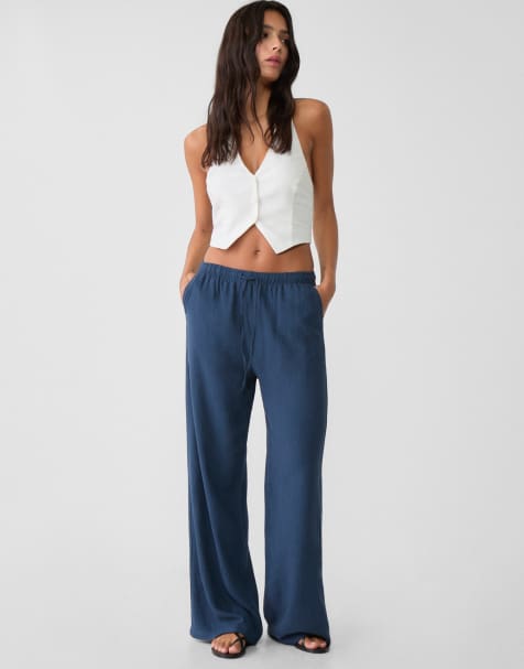 Stradivarius - Pantalon en lin mélangé - Bleu marine - view 1