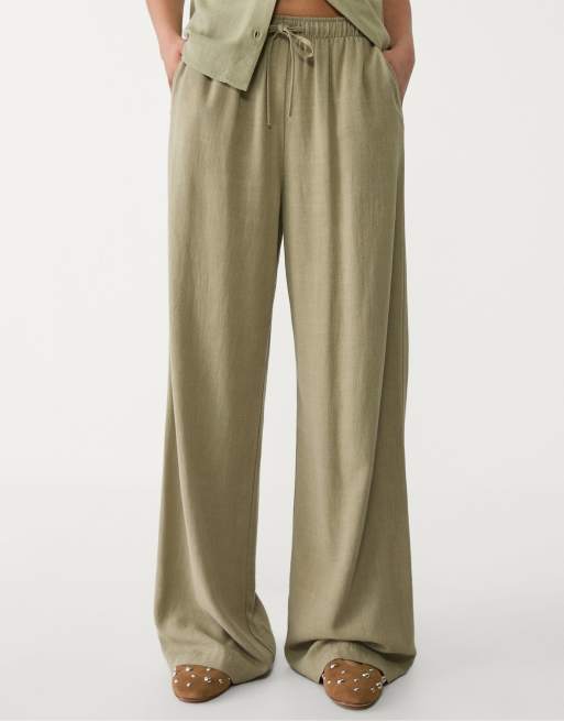 Stradivarius - Pantalon en lin mélangé - Kaki, 2 de 7