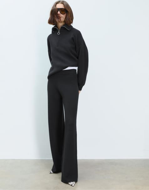 Stradivarius - Pantalon en maille à jambe large - Noir - view 1