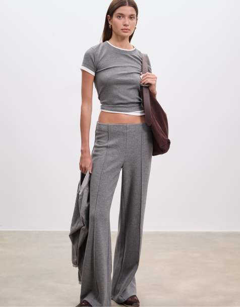 Stradivarius - Pantalon en maille à surpiqûres - Gris foncé - view 1