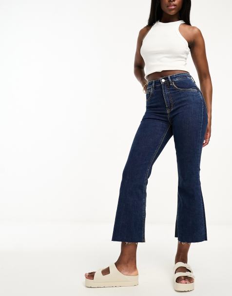 Stradivarius - Pantalon évasé court - Indigo délavé - view 1