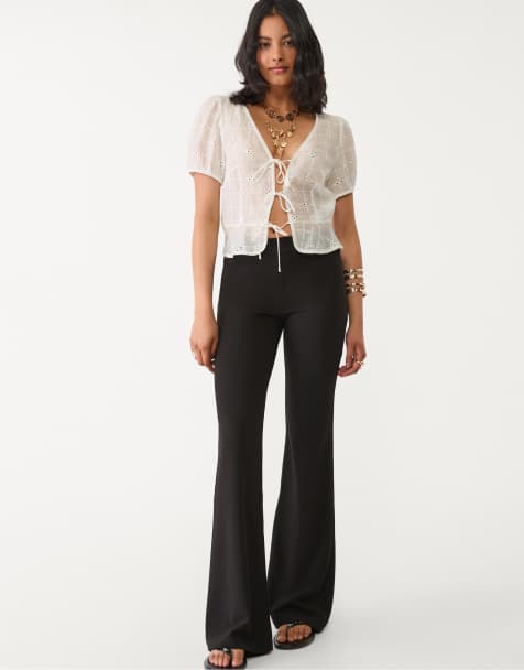 Stradivarius - Pantalon évasé en maille unie - Noir - view 1