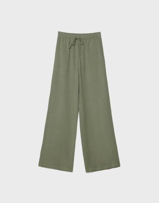 Stradivarius - Pantalon fluide en lin mélangé - Kaki, 6 de 7