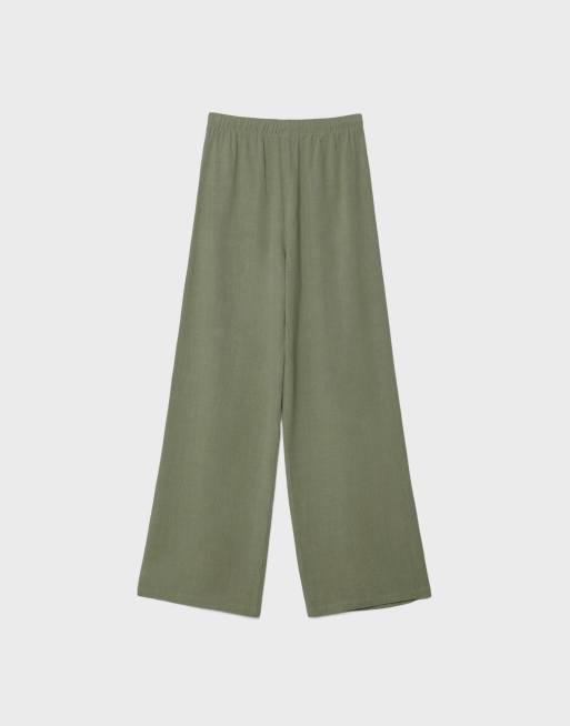 Stradivarius - Pantalon fluide en lin mélangé - Kaki, 7 de 7