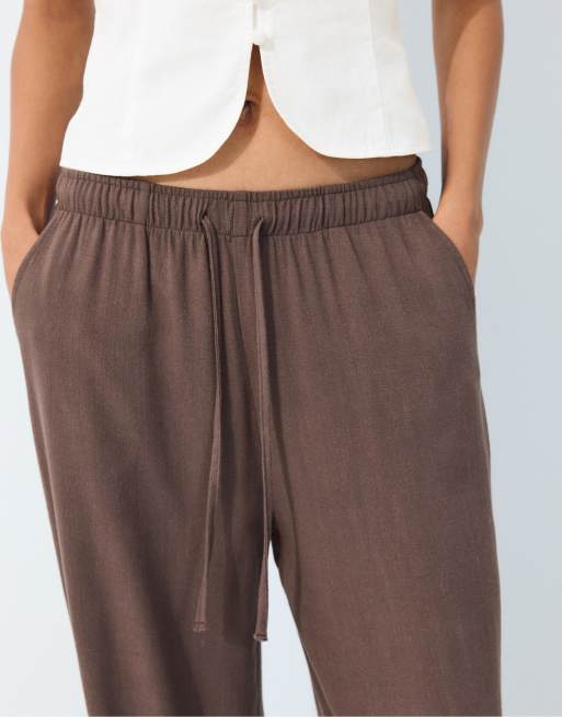 Stradivarius - Pantalon fluide en lin mélangé - Marron, 4 de 7