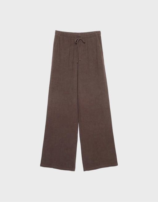 Stradivarius - Pantalon fluide en lin mélangé - Marron, 6 de 7
