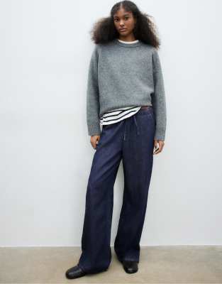 Stradivarius - Pantalon fluide et long en denim - Bleu brut