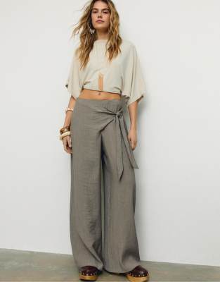 Pantalon fluide style paréo - Kaki-Vert S