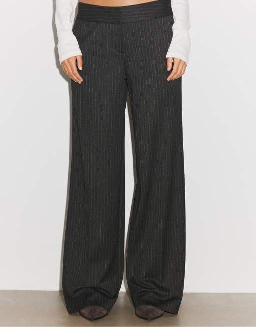 Stradivarius pantalon habillé à rayures taille basse gris foncé, 2 de 7