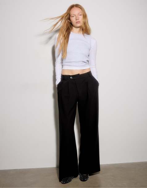 Stradivarius - Pantalon habillé à taille croisée - Noir - view 1