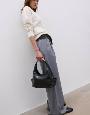 Pantalon habillé coupe décontractée à rayures et taille croisée - Gris foncé 38