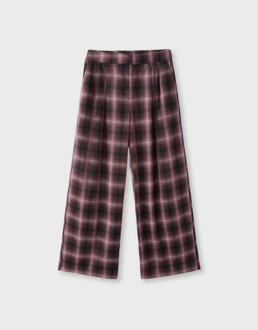Stradivarius pantalon large à carreaux avec boutons ajustables violet, 6 de 7