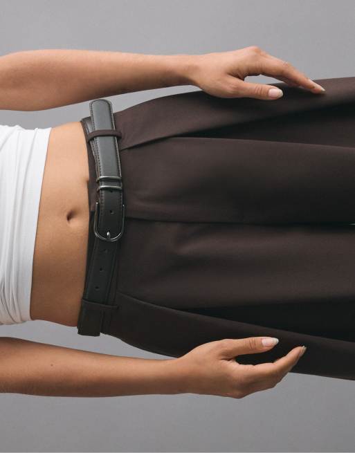 Stradivarius pantalon large avec ceinture et pinces marron, 4 de 7