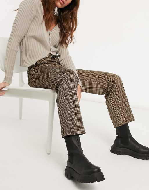 Pantalon Marron à Carreaux Stradivarius Taille S Pour Femme - Occasion En Très Bon état