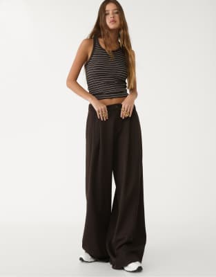 Pantalon large élégant à pinces - Marron 10