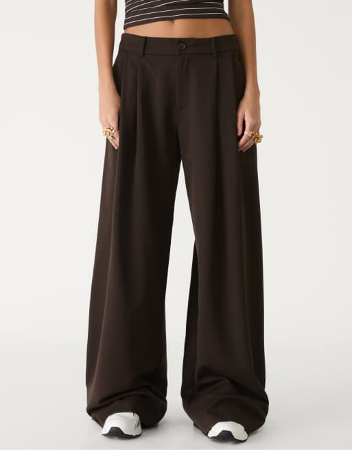 Stradivarius - Pantalon large élégant à pinces - Marron, 4 de 4