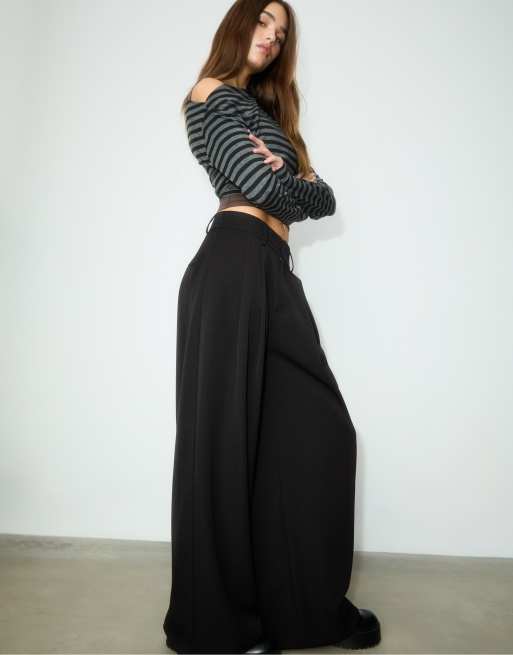 Stradivarius - Pantalon large élégant à pinces - Noir, 4 de 4