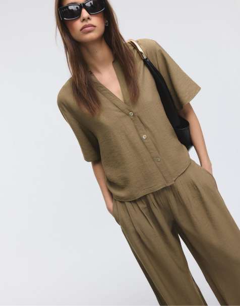Stradivarius - Pantalon palazzo à pinces - Marron - view 1