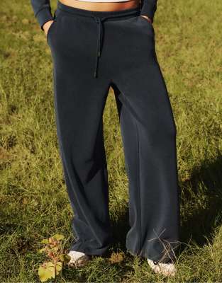 Stradivarius - Pantalon palazzo doux au toucher - Bleu foncé-Bleu marine