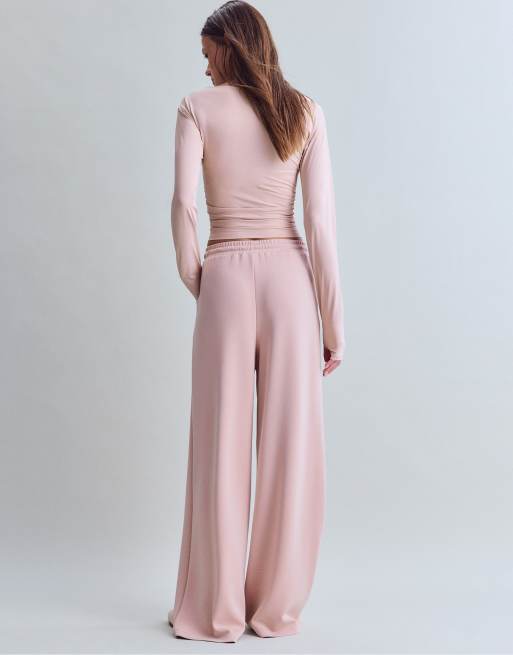 Stradivarius pantalon palazzo doux au toucher rose pastel, 3 de 7