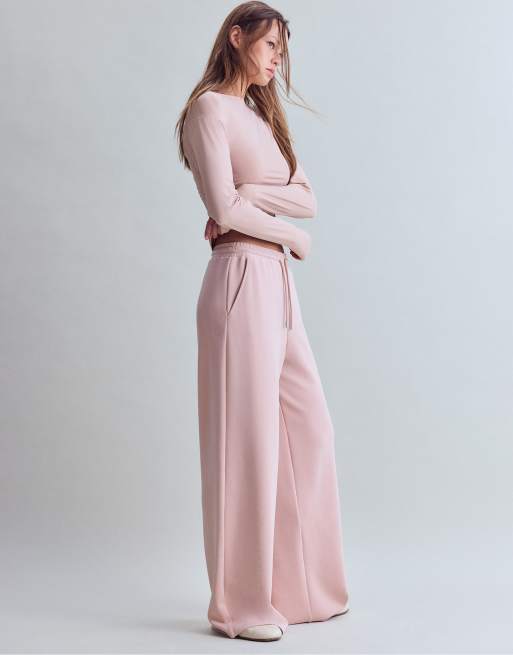Stradivarius pantalon palazzo doux au toucher rose pastel, 5 de 7