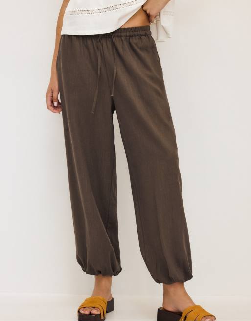 Stradivarius - Pantalon sarouel effet lin - Marron, 2 de 7