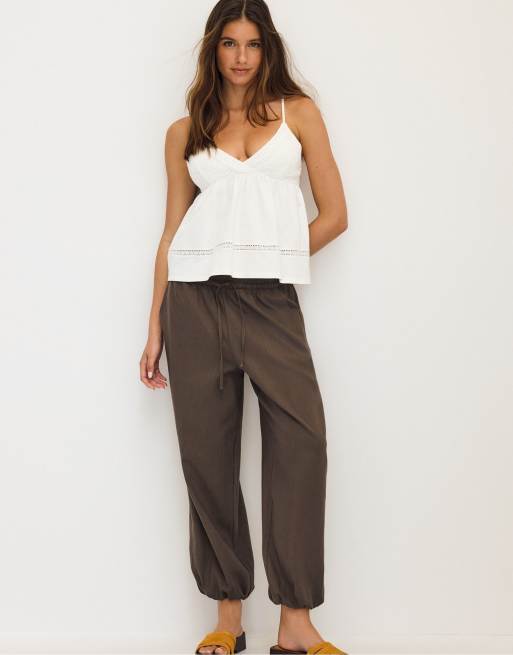 Stradivarius - Pantalon sarouel effet lin - Marron, 5 de 7