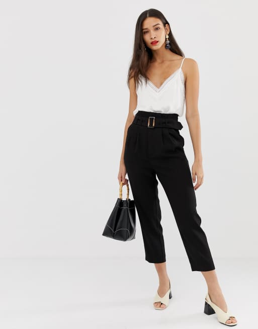 Stradivarius Pantalon taille haute ceinture Noir