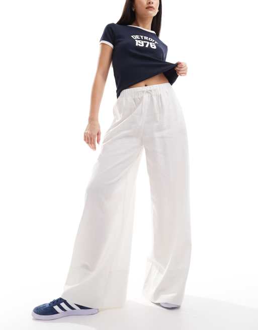 Stradivarius - Pantalon ultra ample aspect lin - Blanc