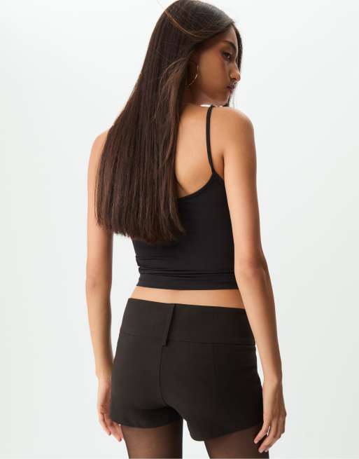 Stradivarius - Pantaloncini eleganti taglio molto corto neri, 3 di 4