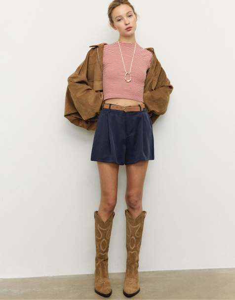 Stradivarius - Pantaloncini fluidi blu scuro con cintura - view 1