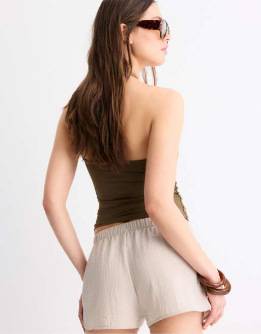 Stradivarius - Pantaloncini rustici color pietra, 3 di 4