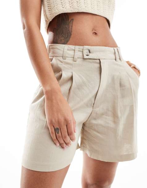 Stradivarius - Pantaloncini stile bermuda effetto lino tonalità naturale - view 1