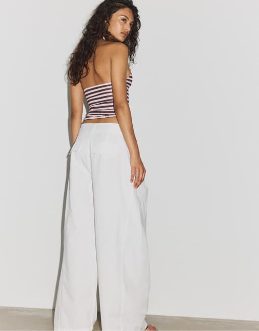 Stradivarius - Pantaloni a cilindro bianchi in 100% cotone, 3 di 4